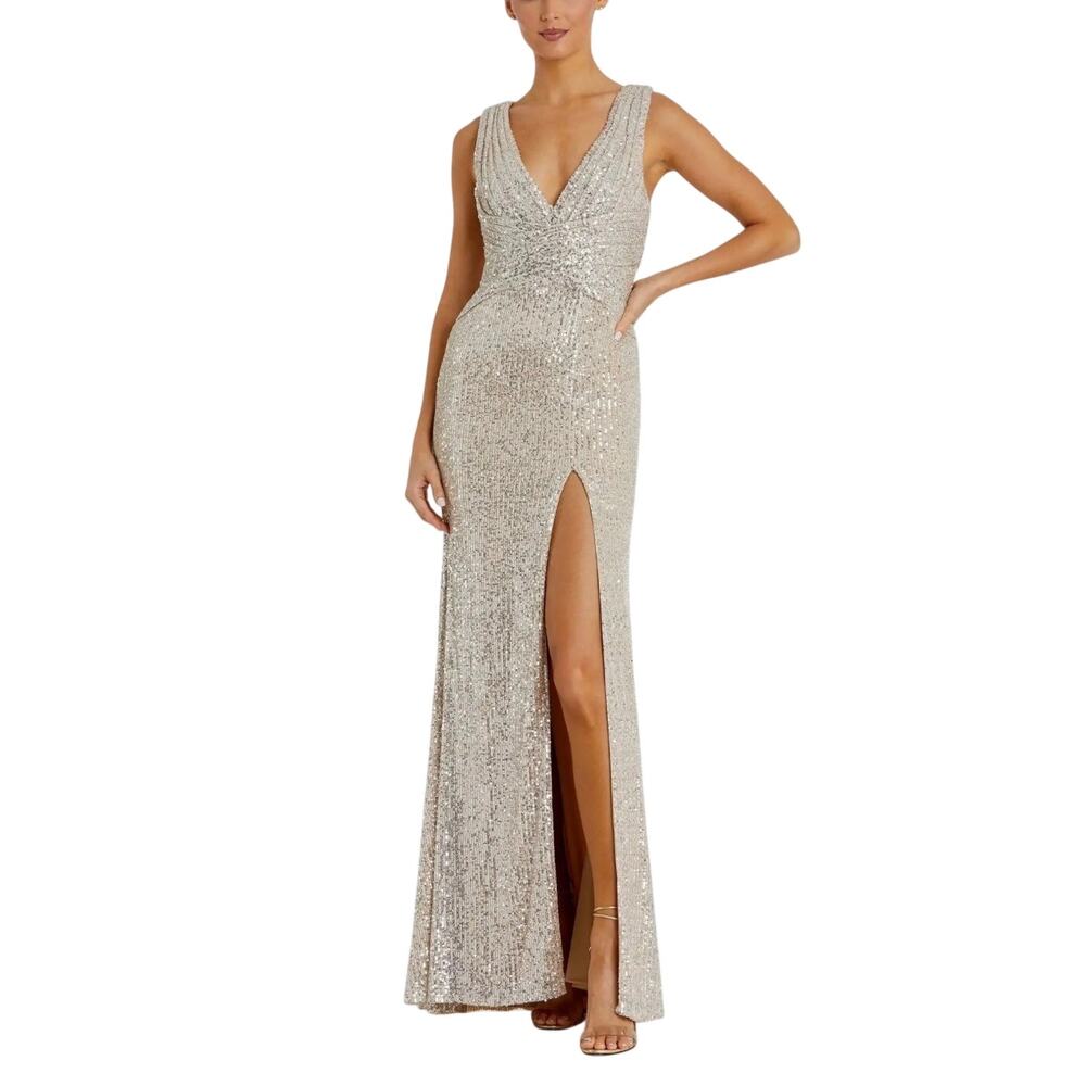 Mac Duggal 26598 Gold Evening Gown Sequin Sleeveless Formal Column Dress Size 4
